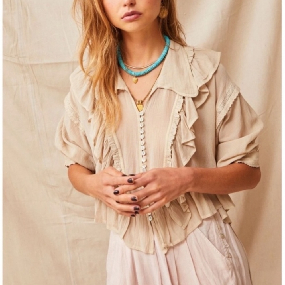 KINGA Csilla for Free People |  Oscar Ruffle Button Front Blouse Top Size S